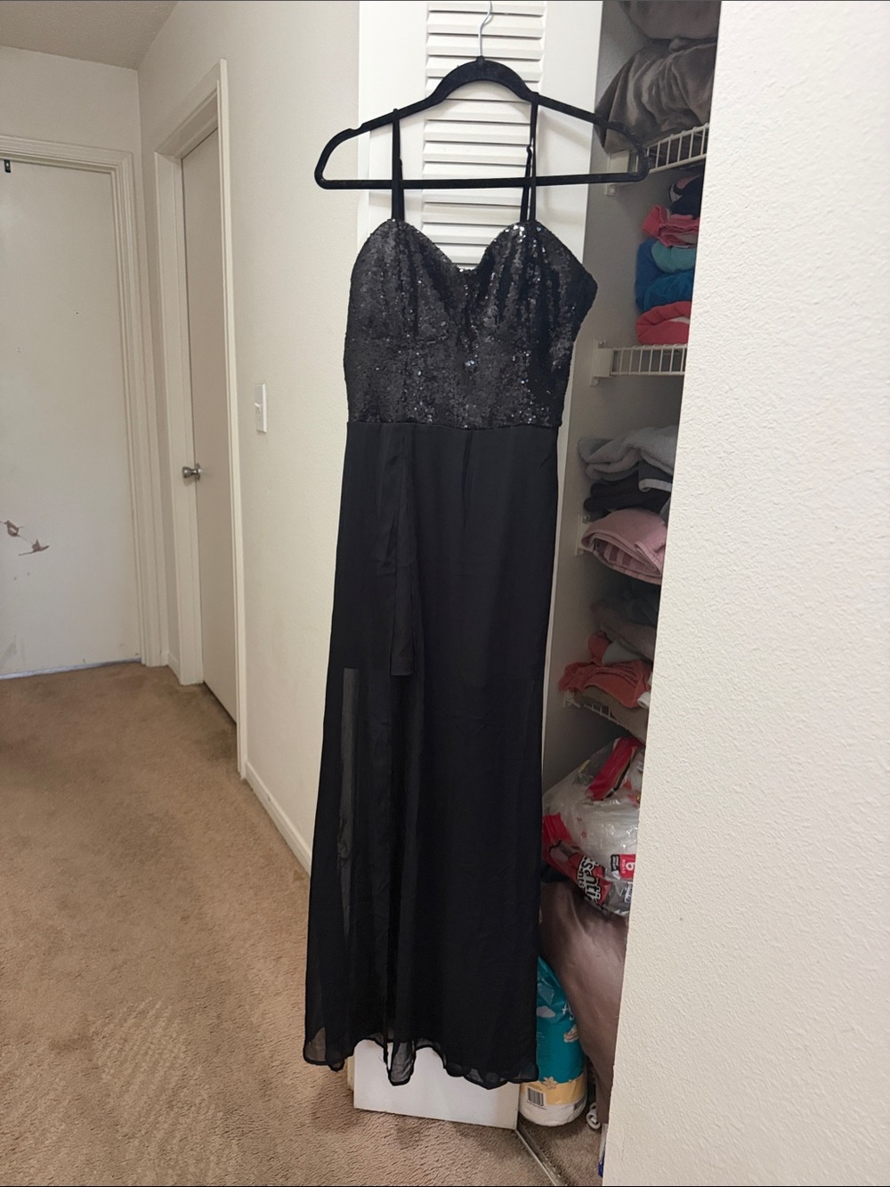 VENUS Black Sequin Bust A-Line Prom Dress